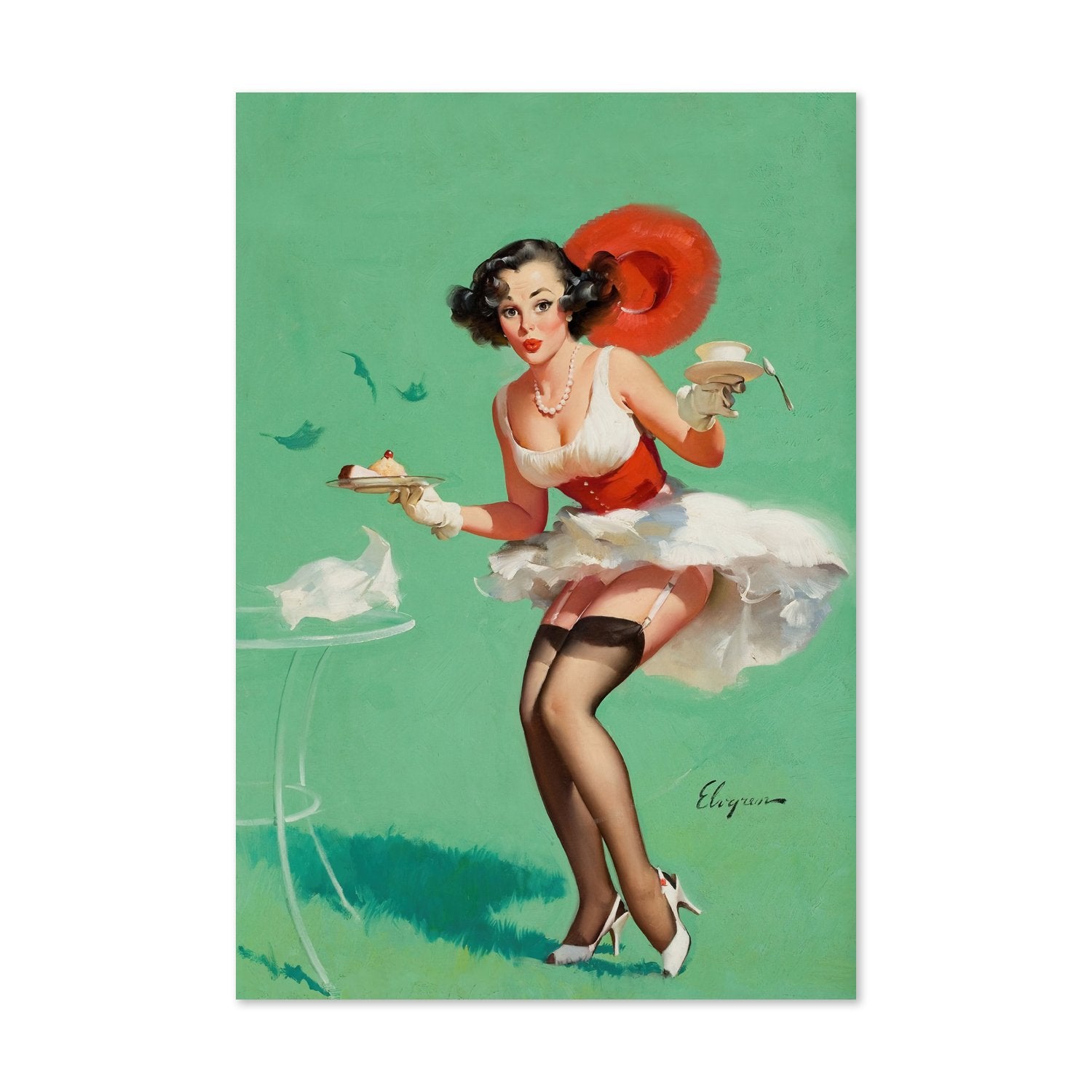 Fresh Breeze by Gil Elvgren, pin-up poster — framed print